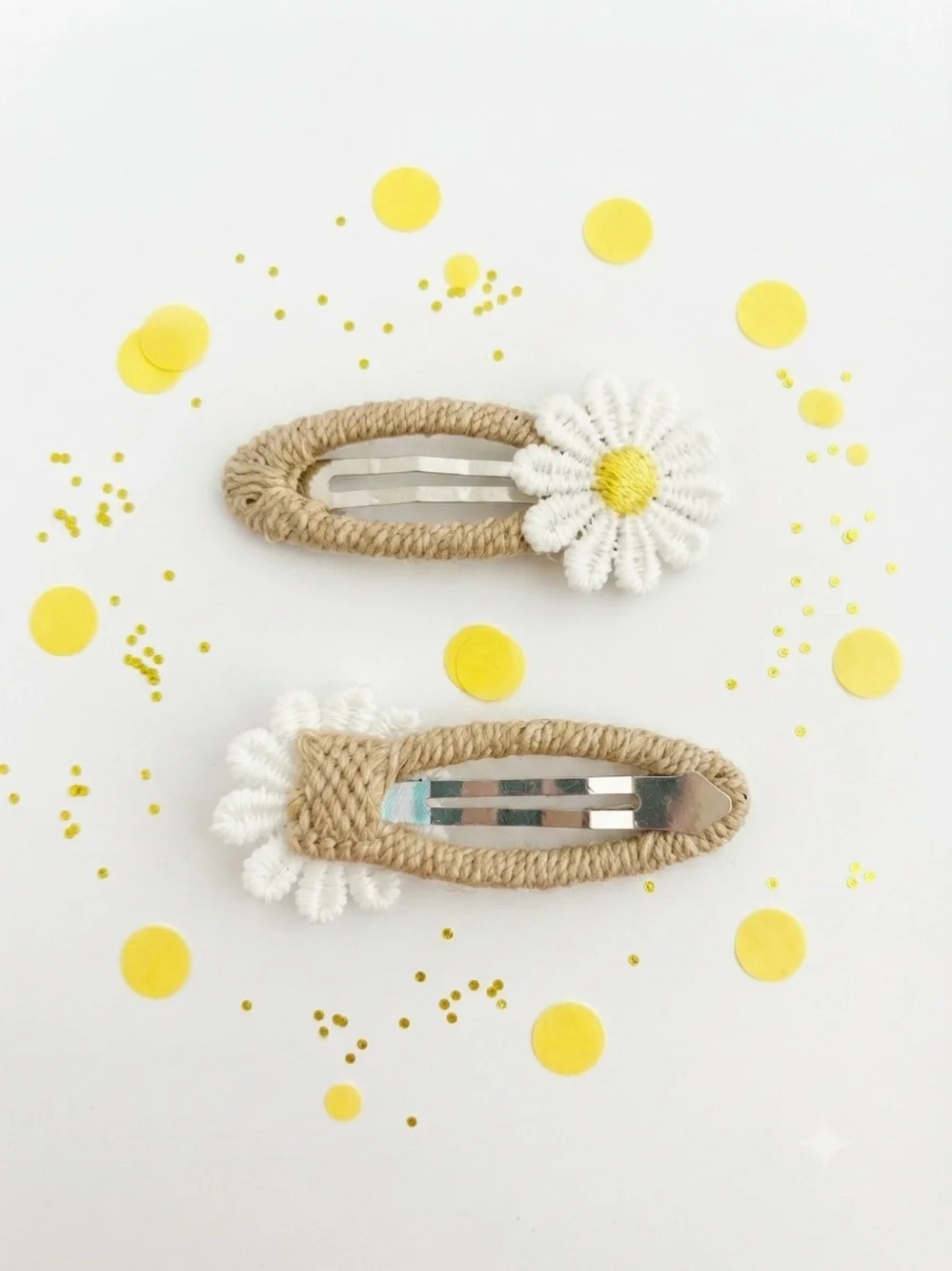 Handmade Daisy Hair Clips Set of 2 White Yellow Floral Barrettes